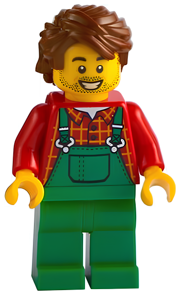 Минифигурка Lego Farmer - Overalls Green, Red Plaid Shirt, Reddish Brown Hair Swept Back Tousled cty1227